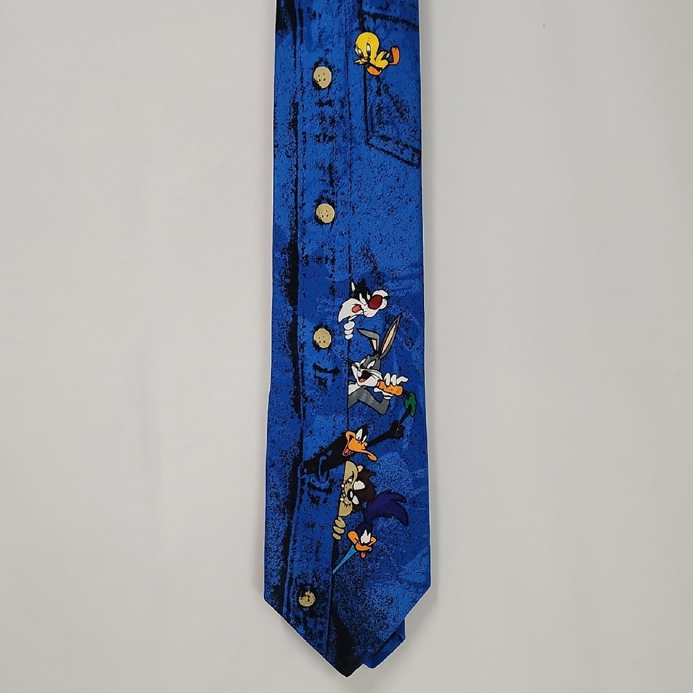 Vibrant Blue Looney Tunes Mania Vintage Mens Tie